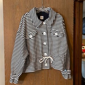 EUC CAbi #5654 size XL women’s Blue/White Nautical Striped Harbor Jacket